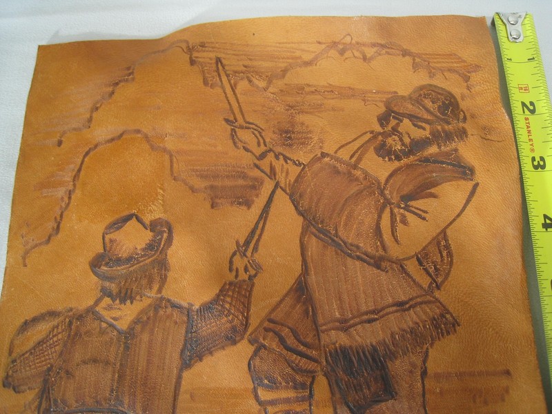Vintage Hand Tooled Leather Art Western Hunters Mountain Rustic Decor 1970s gallery