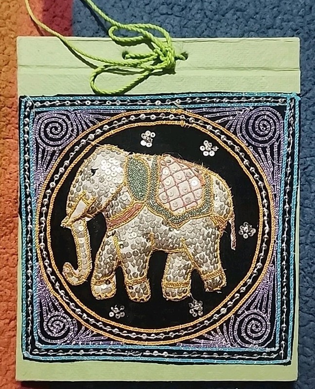 Vtg Beaded Burmese Kalaga Raised 3D Sequin Embroidery Art Elephant Sketch Pad gallery