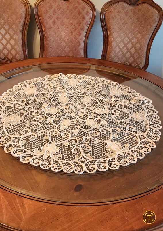 TABLE TOP, point lace, handmade ,light beige, 100% cotton,brand new ,made 2025
