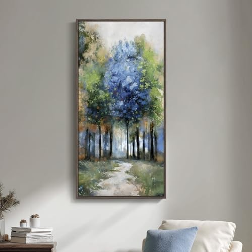 Framed Vertical Colorful Forest Living Room Wall Art, 40″L x 20″W Forest & Path