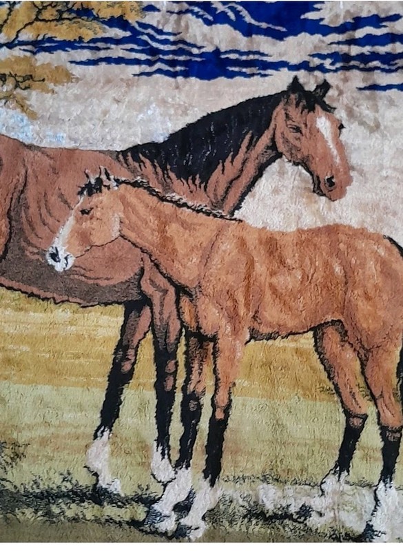 Italian Vintage Velvet Horse Tapestry Wall Hanging Rug Equestrian Scene gallery