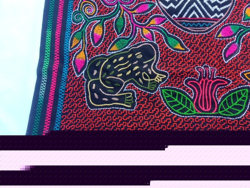 Shipibo Native Hand Embroidery Jaguar frag textile 30" X 31" gallery