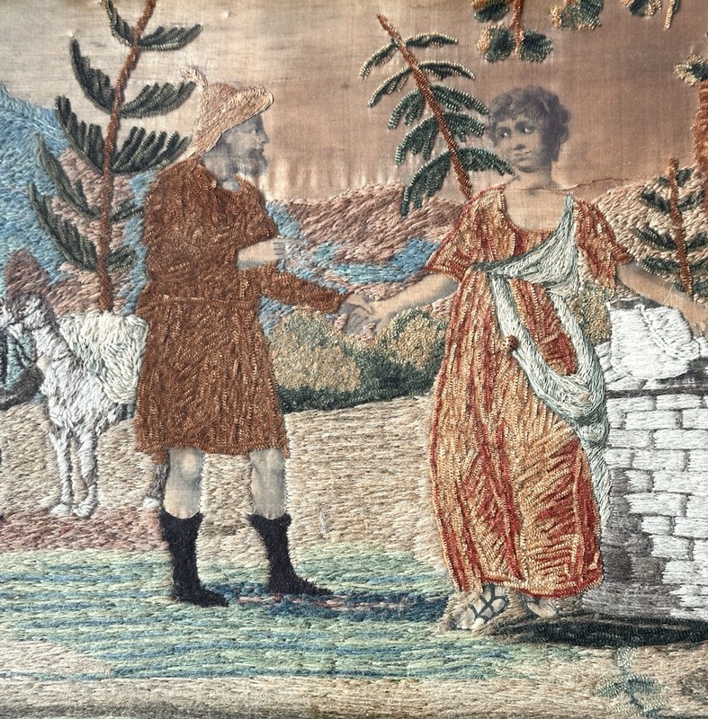 Georgian Embroidered Picture In the Garden 18th/19th Century