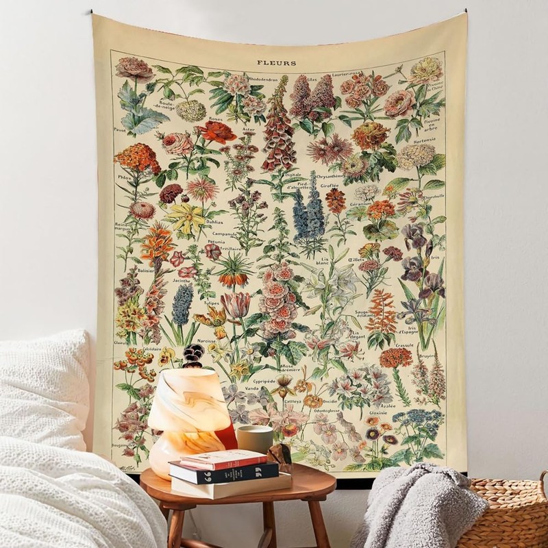 Vintage Flowers Tapestry 37” x 29”, Long Vertical Wall Hanging Refer