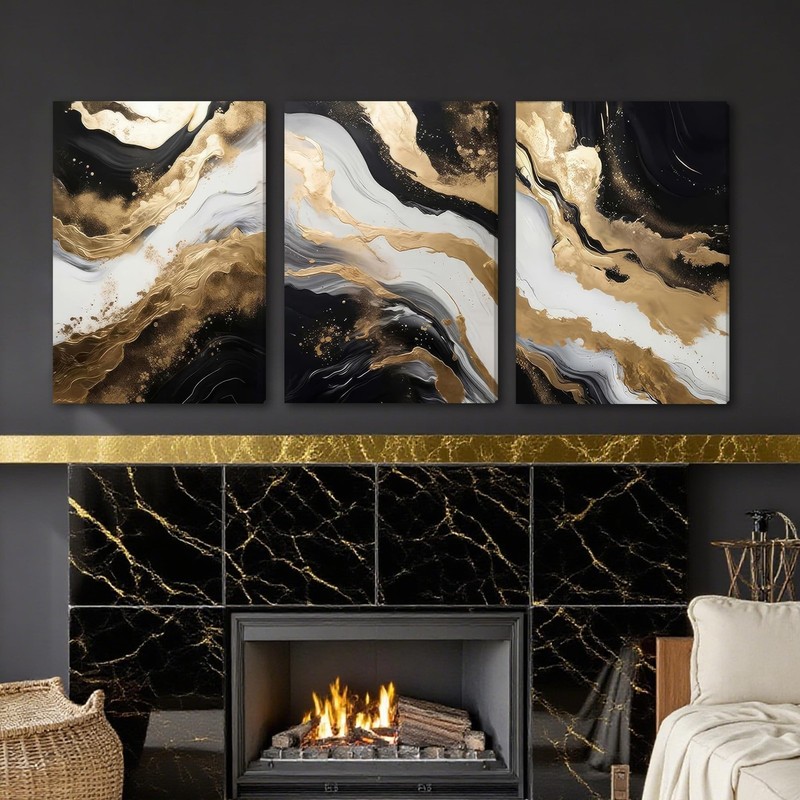 Palette Dreams 3 Piece Framed Black and White Abstract Wall Art, Black Gold C... gallery