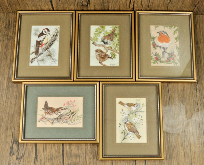 5x Cash's Silk Woven Bird Pictures 15cm x 19cm Framed