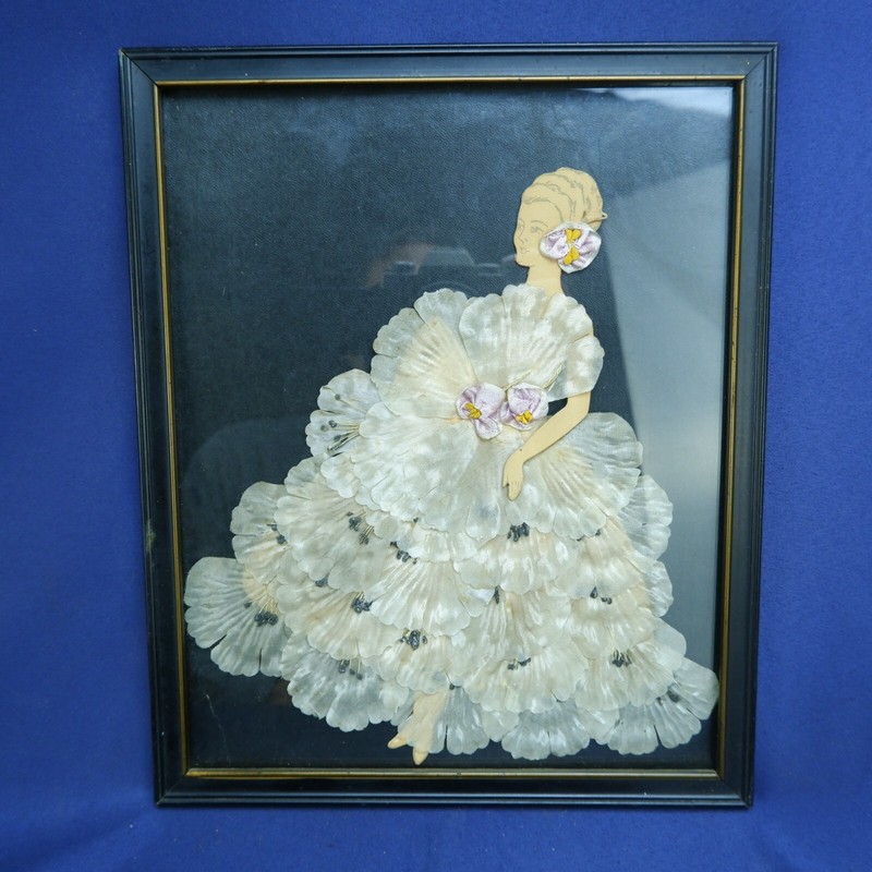 Antique Art Deco Ribbon Lady/Paper Doll Framed Picture 1920-30’s