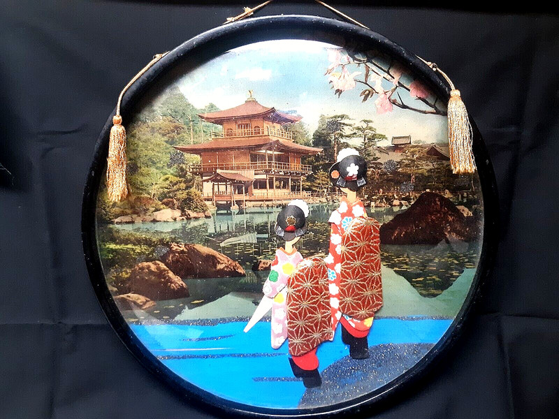 3D sand embroidered landscape Asian Art Bubble Glass Round Handmade framed