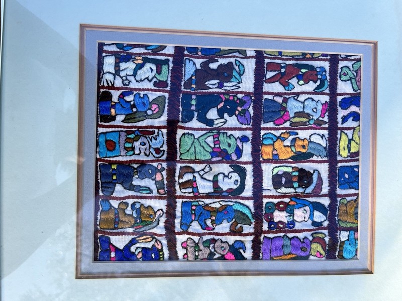 Vtg Guatemalan Mayan Hand Embroidered Crewel Fabric Folk Art Framed 14.25x16.25” gallery