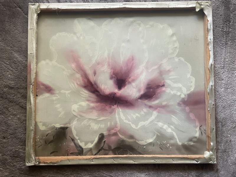 Large Textured Silk Floral Painting White Pink Peony Wall Art on Silk Canvas gallery