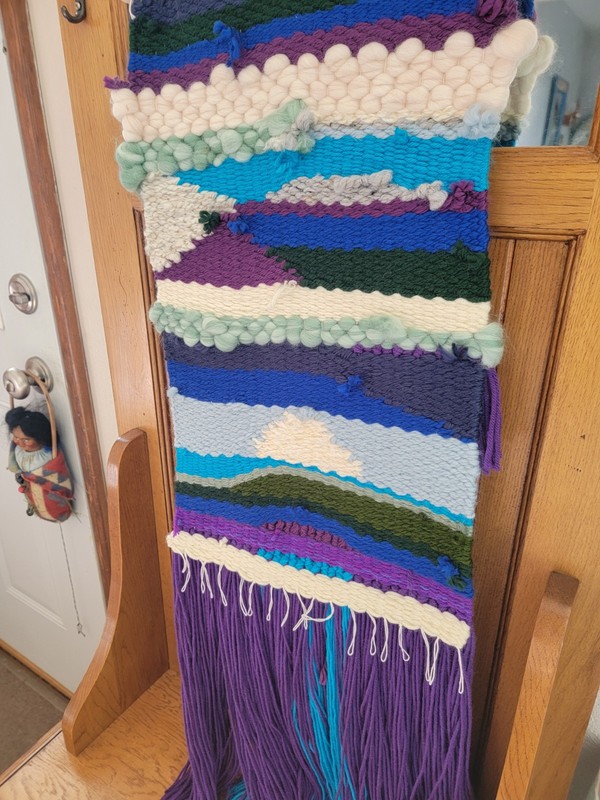 Turtle Mountain Native Yarn Fiber Art Wall Hanging Aqua Purple Blue gallery