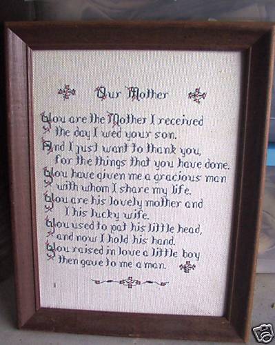 Vintage Needlepoint Our Mother Motto Sampler Framed