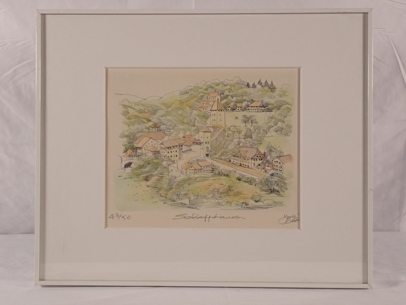 [Old Paper] Limited Edition Print "Schaffhausen" Switzerland Munot Fortress