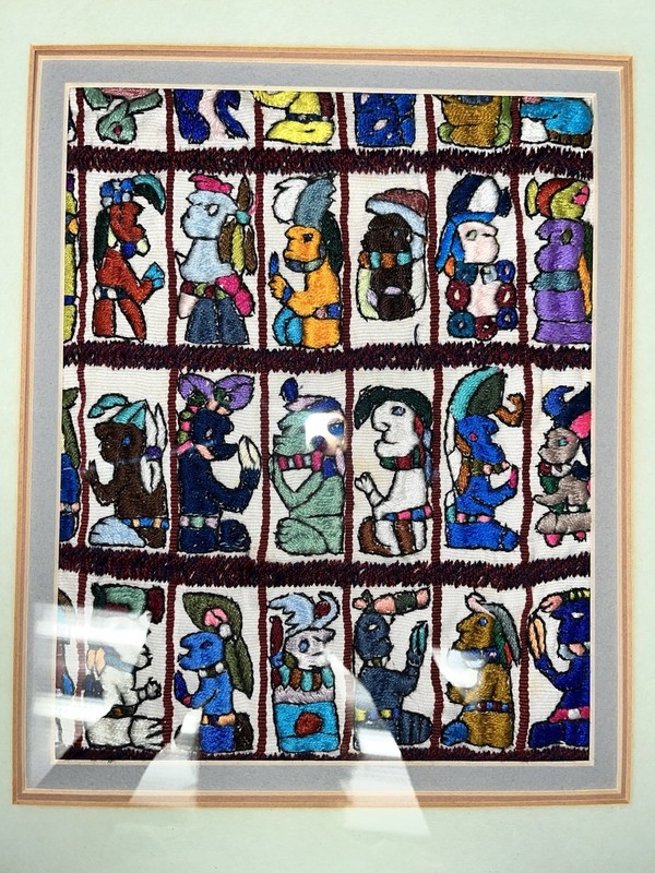 Vtg Guatemalan Mayan Hand Embroidered Crewel Fabric Folk Art Framed 14.25x16.25” gallery