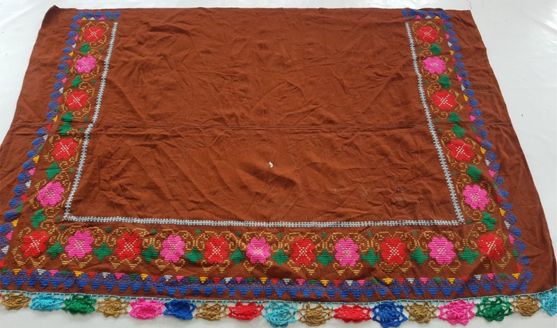 Vintage Eastern European Hand-Embroidered Panel with Crochet Trim 194x140cms