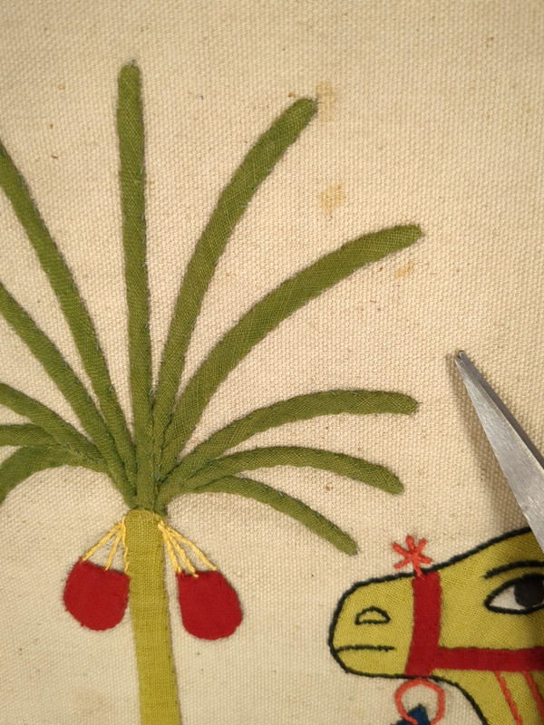 Vintage Khayamiya Egyptian Wall Hanging Hand Made Textile Art Camel Man gallery