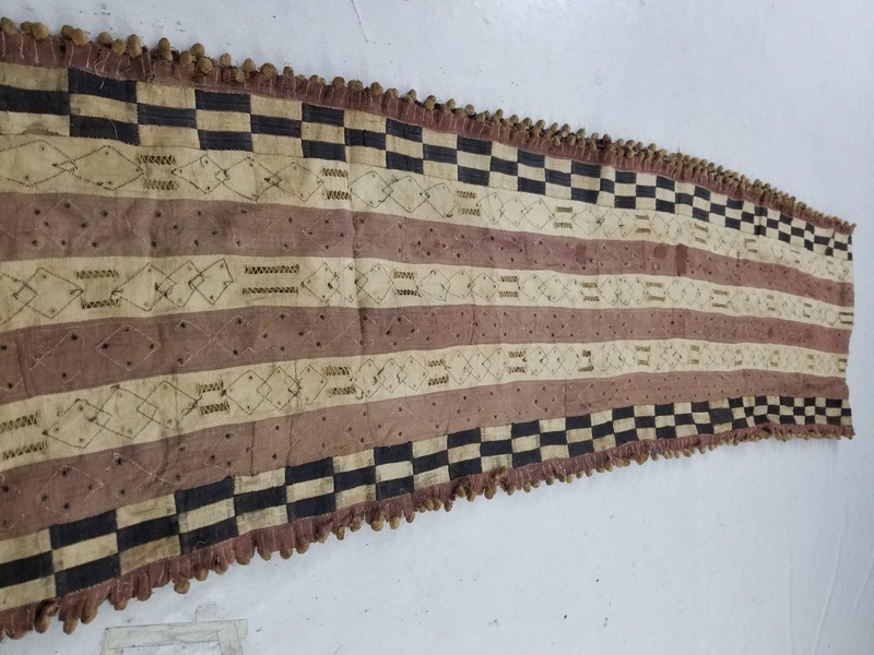Vintage African Kuba Cloth Handwoven Raffia Appliqué Textile Runner 445x60cm gallery