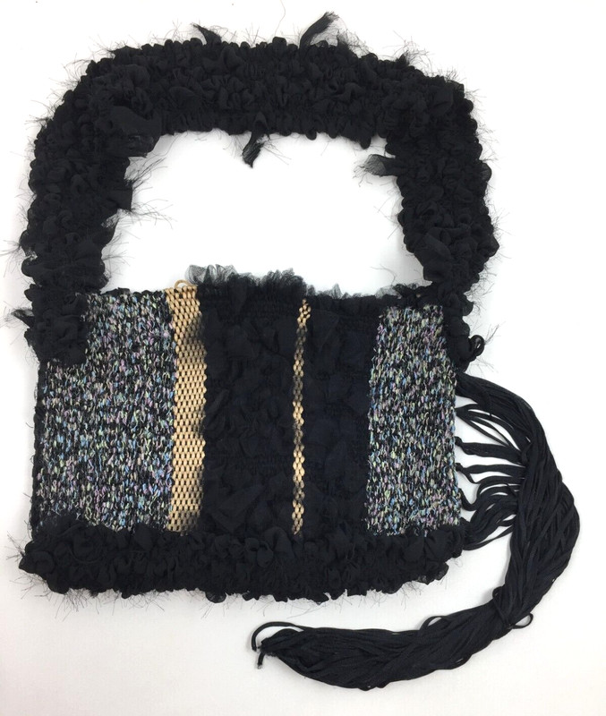 Handmade Woven Fabric Purse Shoulder Bag Handbag w/ Fringe 9″ x 12″