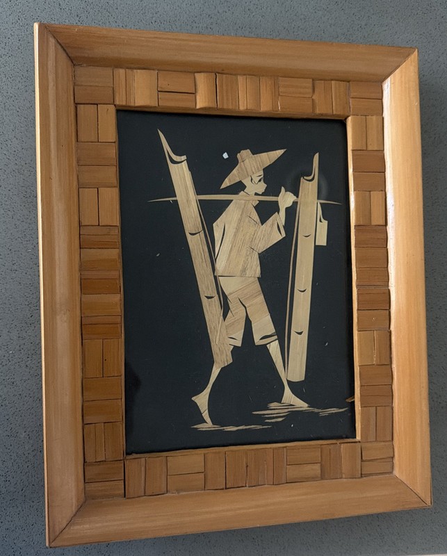 Vintage Bamboo Art on Black of Workers/Laborers