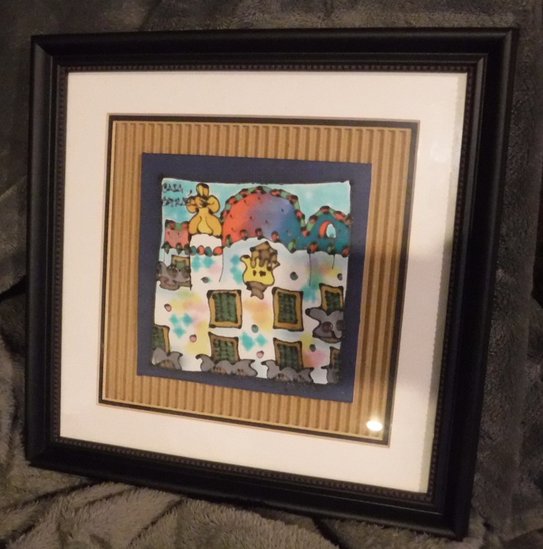 BATIK FRAMED ART WORK CAJA BARDEL – COLORFUL SPAIN BUILDINGS PICTURE