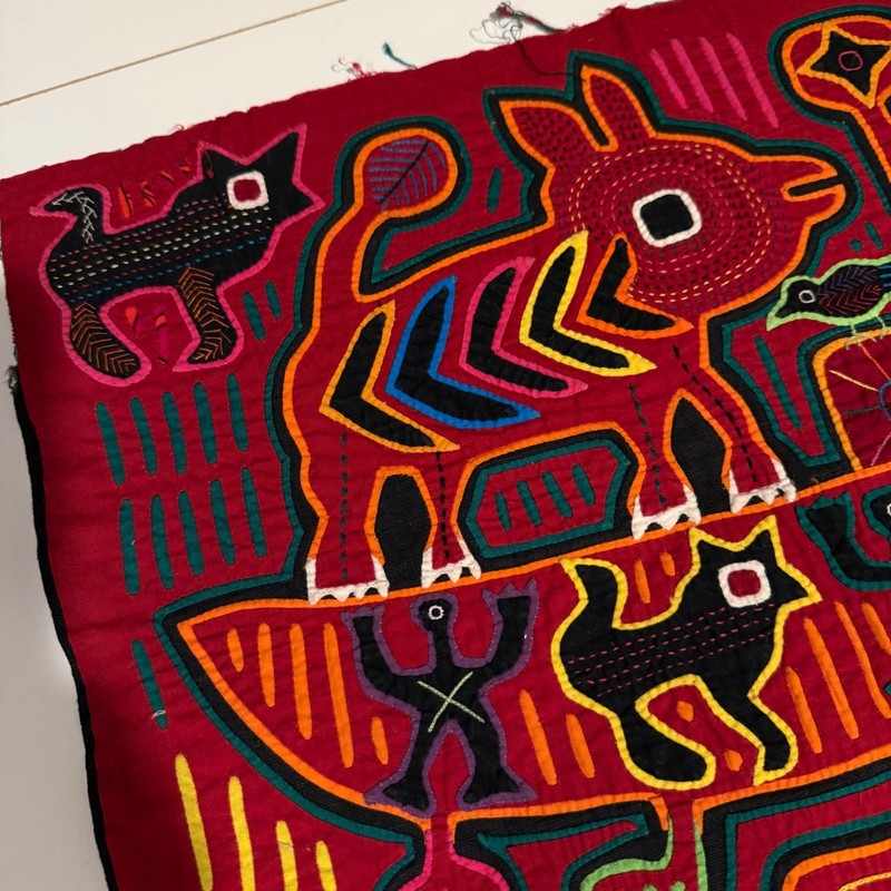 Mola Art Panel Red Animal Boat Folk Art Textile Wall Hanging gallery