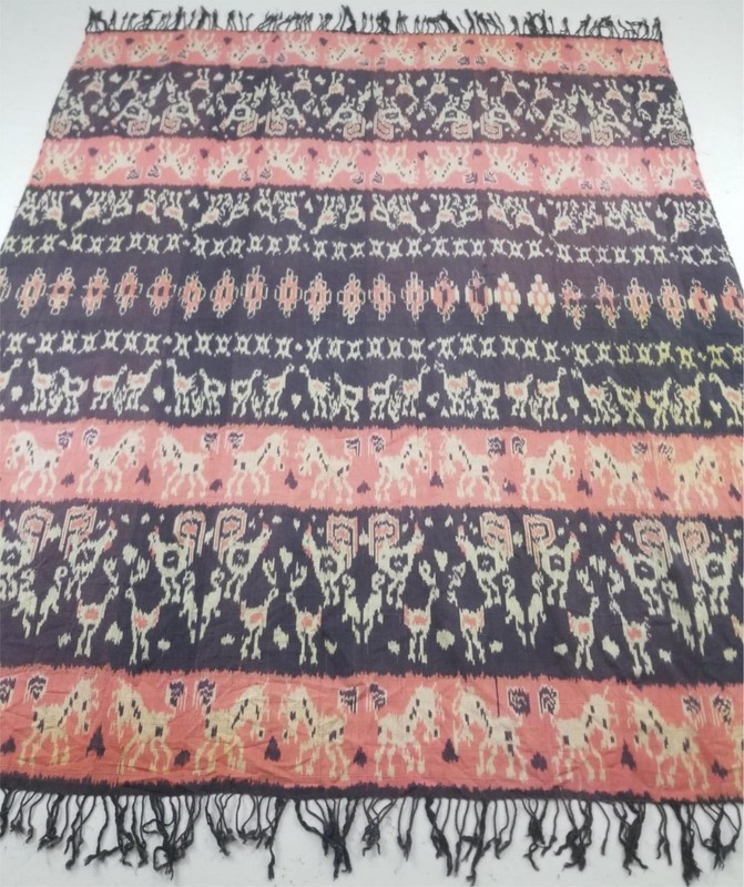 Vintage Traditional Indonesian Handwoven Hinggi Ikat Textile Throw 216x176cm