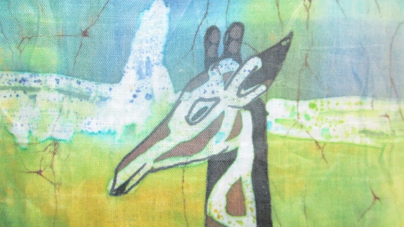 Giraffes Art Hand Painted Fabric 33" X 16 1/2" Large Cloth Wall Textile Giraffe gallery
