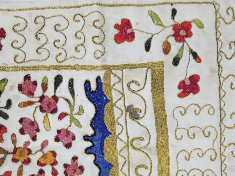 Vintage Traditional Hand-Embroidered Floral Panel with Metallic Thread 142x32cm gallery