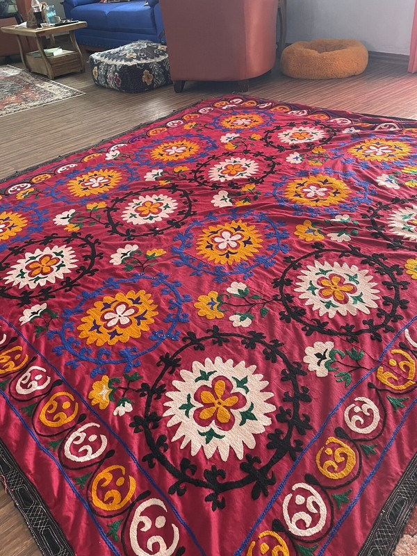Antique Rare Handmade heirloom Suzani Textile Uzbek Handmade gallery