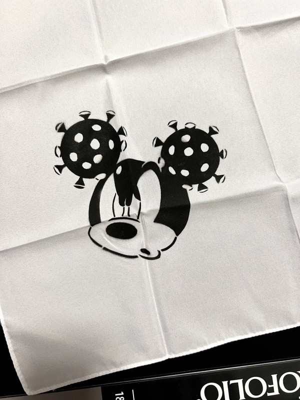 Jeff Gillette Original Stencil- Mickey Bandana II (black spray paint on bandana) gallery