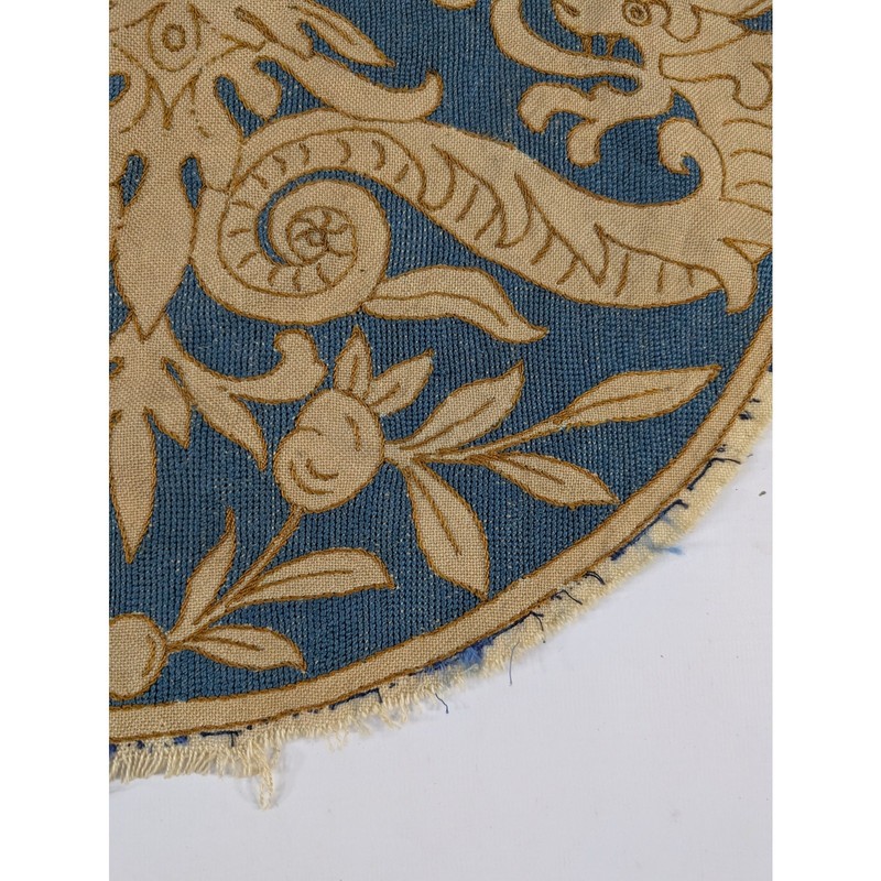 Antique Assasi Italian Floral Bird Embroidered Textile Panel 48x47cm gallery