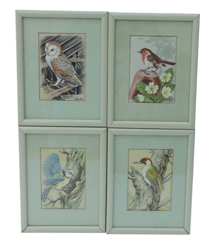 Cash's of Coventry woven silk pictures - Birds x 4