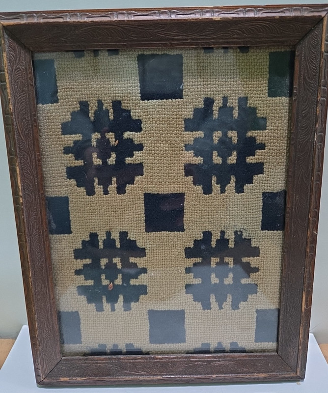 Vintage Woven Rug Art Framed Accent Wall Hanging Tribal Pattern
