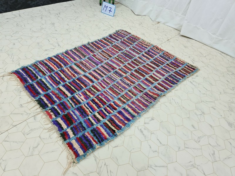 Vintage Moroccan Handmade Rug 4'1"x6' Berber Striped Purple Red Cotton Rug gallery