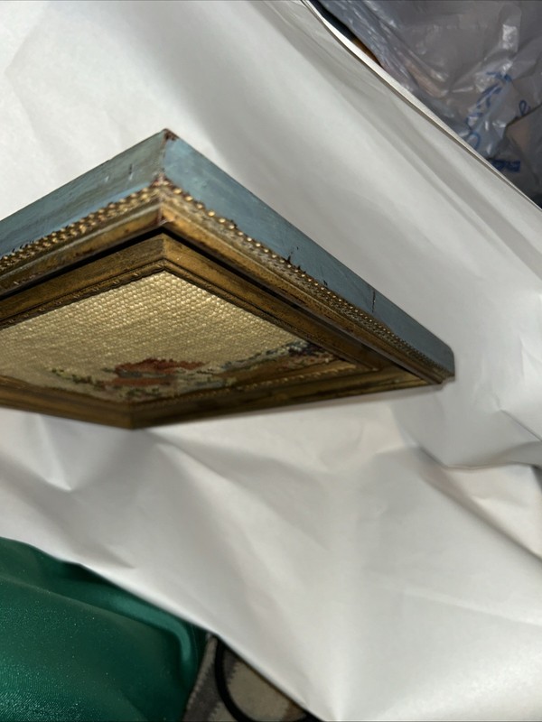 Vintage Antique Lanscape Houses Needle Work Embroidery Gold Frame gallery
