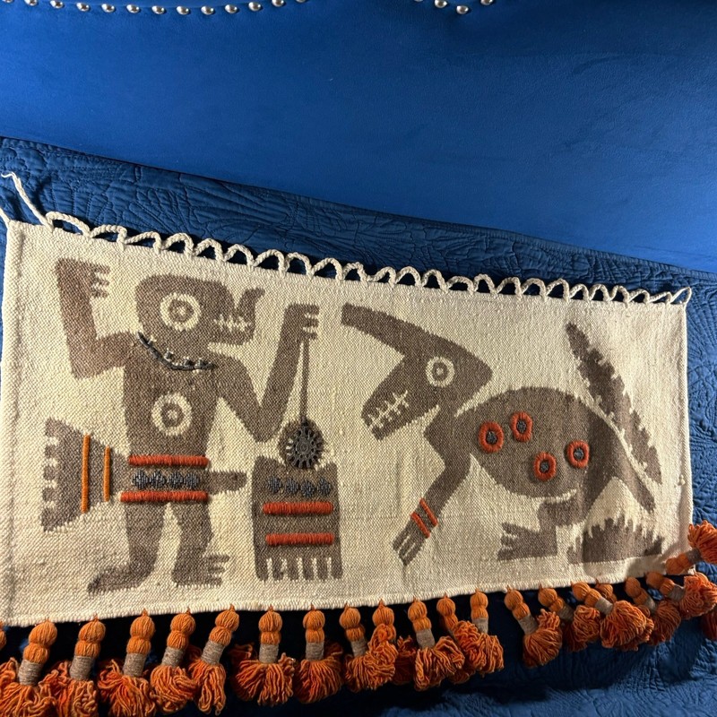 Original Folk Art Tapestry Olga Fisch Tag Quito Ecuador sold AS IS