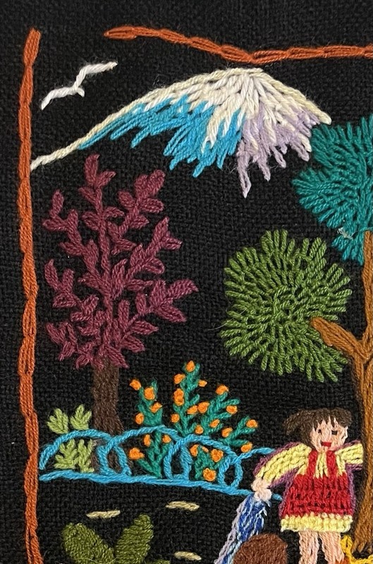 Vintage Chilean Folk Art Arpillera Embroidery Wall Hanging Children Andes 13x13 gallery