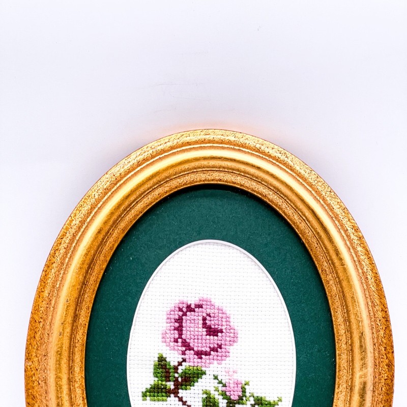 Vintage Gobelin Tapestry Knit Picture Rose Handmade Framed, 16x21 cm gallery