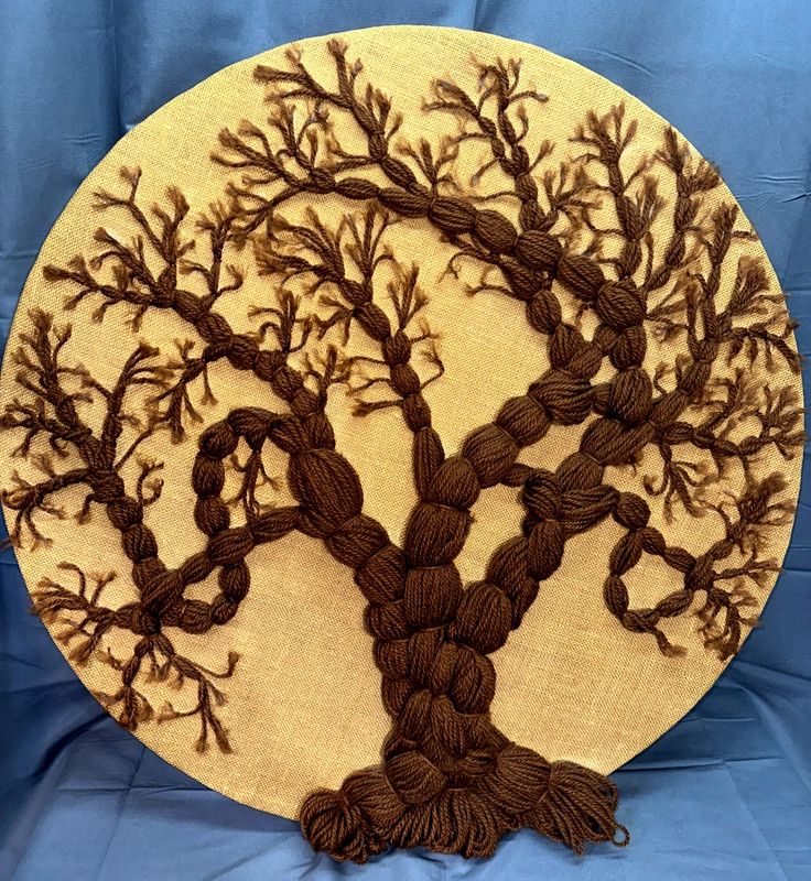 Vintage 1980 Tree of Life Crewel Yarn Wall Hanging Braided Fiber Art 34” gallery
