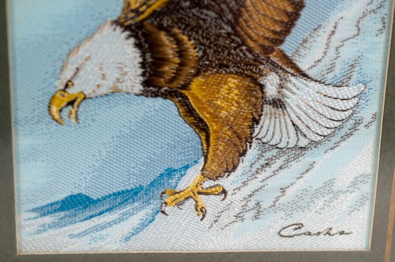 Cashs Miniature Woven Picture in Silk Eagle in Flight Matted & Framed gallery