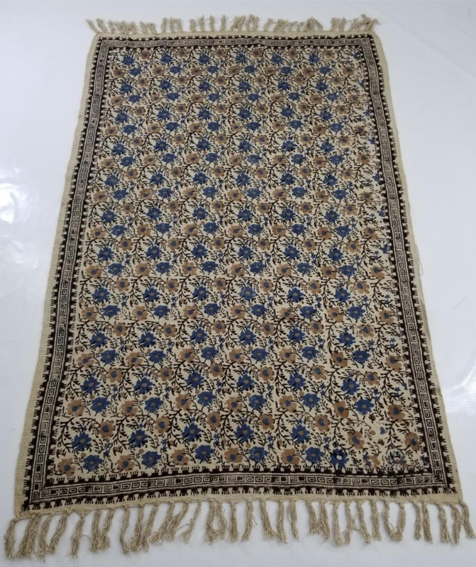 Vintage Indian Floral Hand Block Printed Handwoven Textile Panel 170x110cms