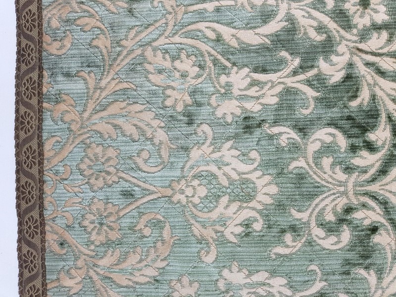 Antique French Silk Brocade Floral Panel with Metallic Lace 88x41cm gallery