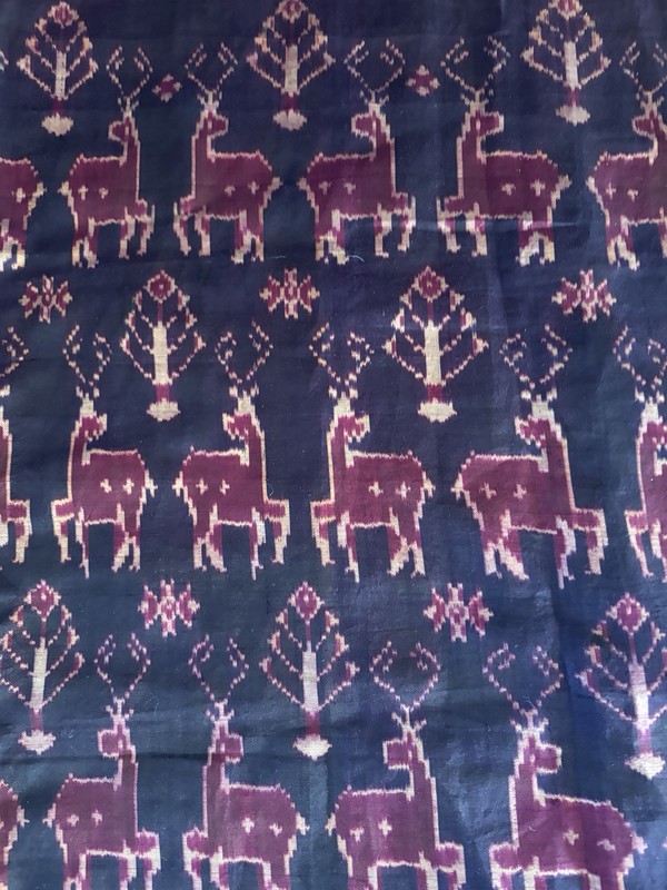 Silk Pidan Pedan Ikat Antelope Figurative Textile Fabric Purple Cambodia 116x37” gallery