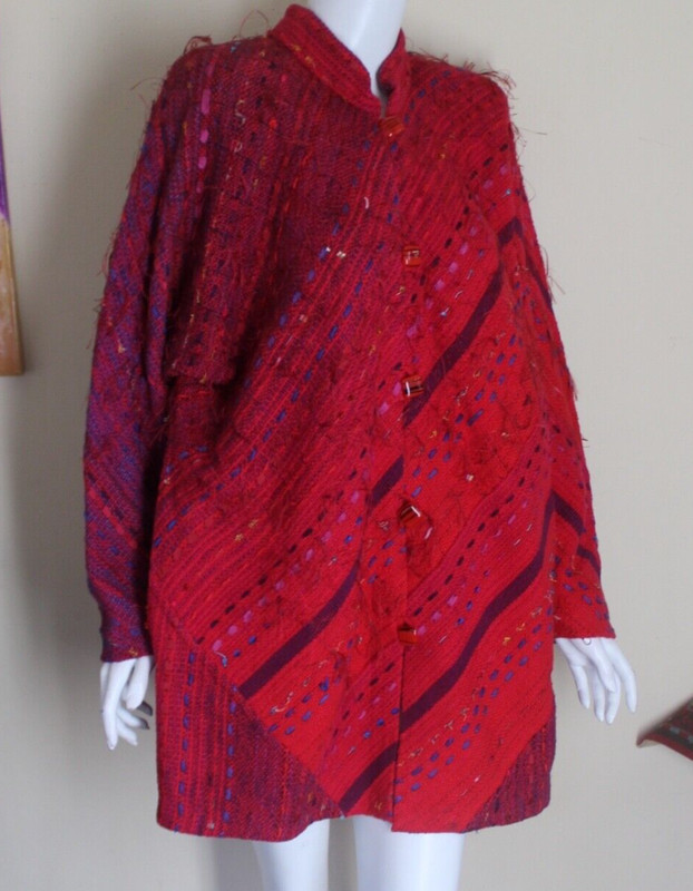 NWT B Jane Doub Sz L XL Rich Red Purple HandWoven Fiber Art-to-Wear Coat Jacket