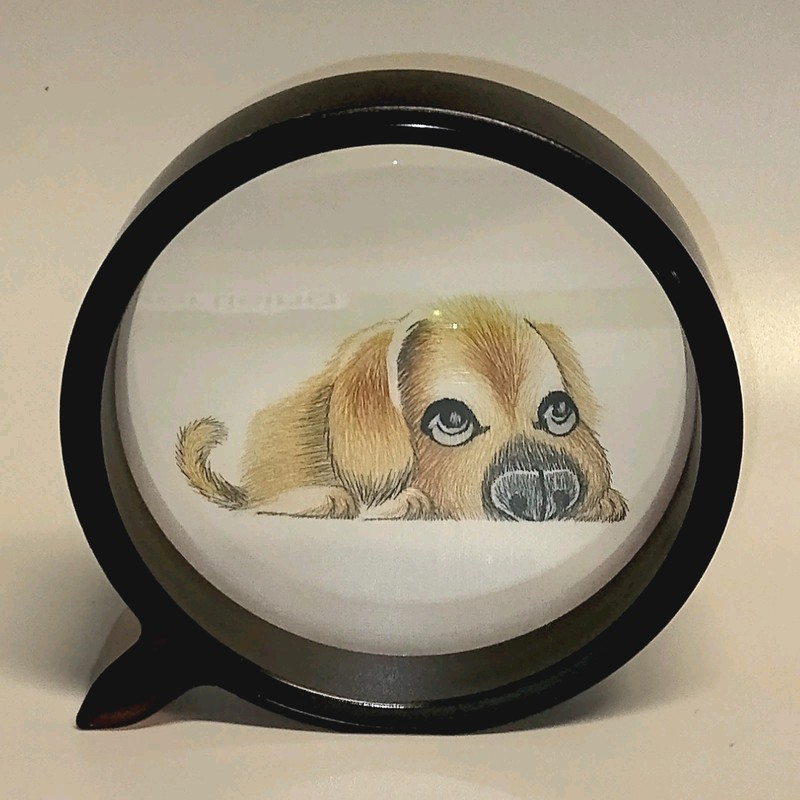 Chinese Silk Embroidery Round Double Sided Framed Puppy Dog Stitch Metallic Shu gallery