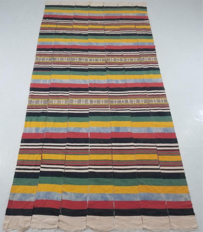 Vintage Traditional African Handwoven Striped Mulicolor Kilim Textile 253x125cm