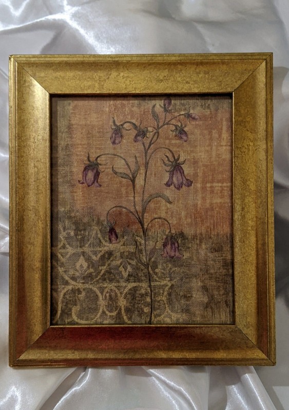 Pair Framed Textile Art Floral Wall Linen Decor Unique Pretty 13x10" Each gallery