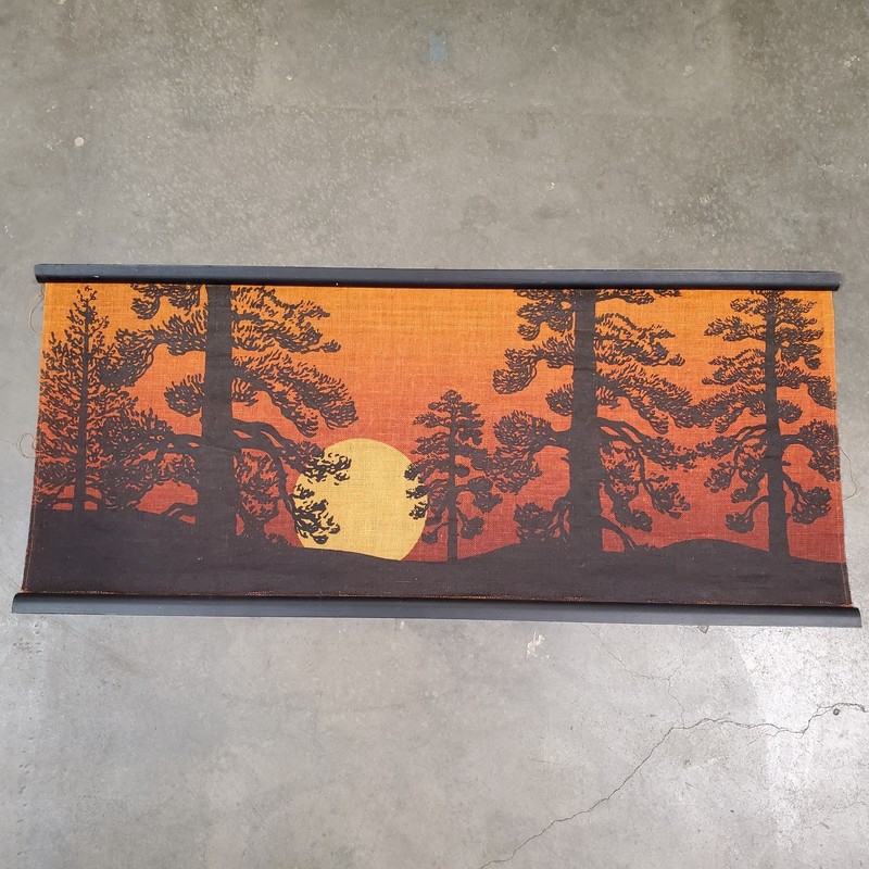 1975 Nellis Inc Sunset #301 Burlap Wall Hanging 25×58 Boho Mid Century Textile