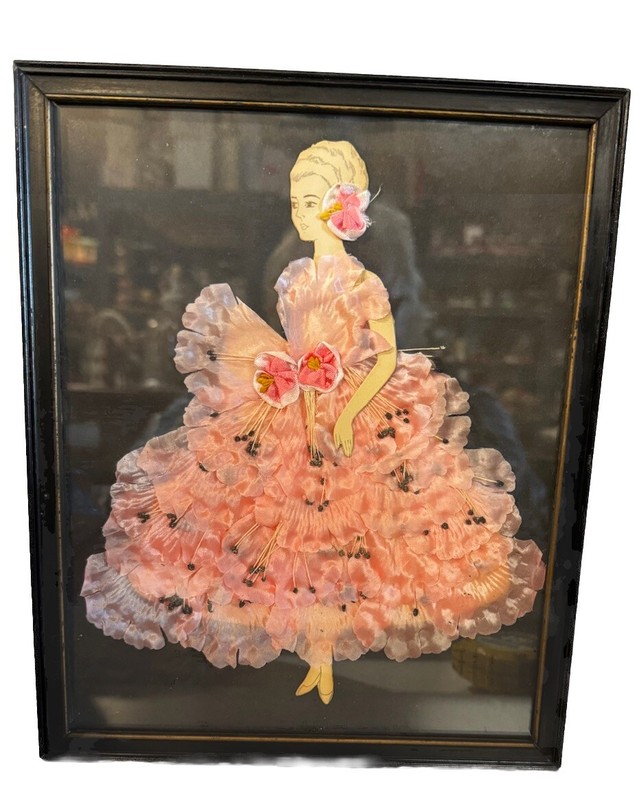 Antique Art Deco Ribbon Lady/Paper Doll Framed Picture