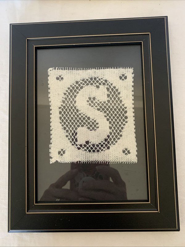 Vintage Lace “S” Monogram Initial Black Frame for gallery wall office gallery